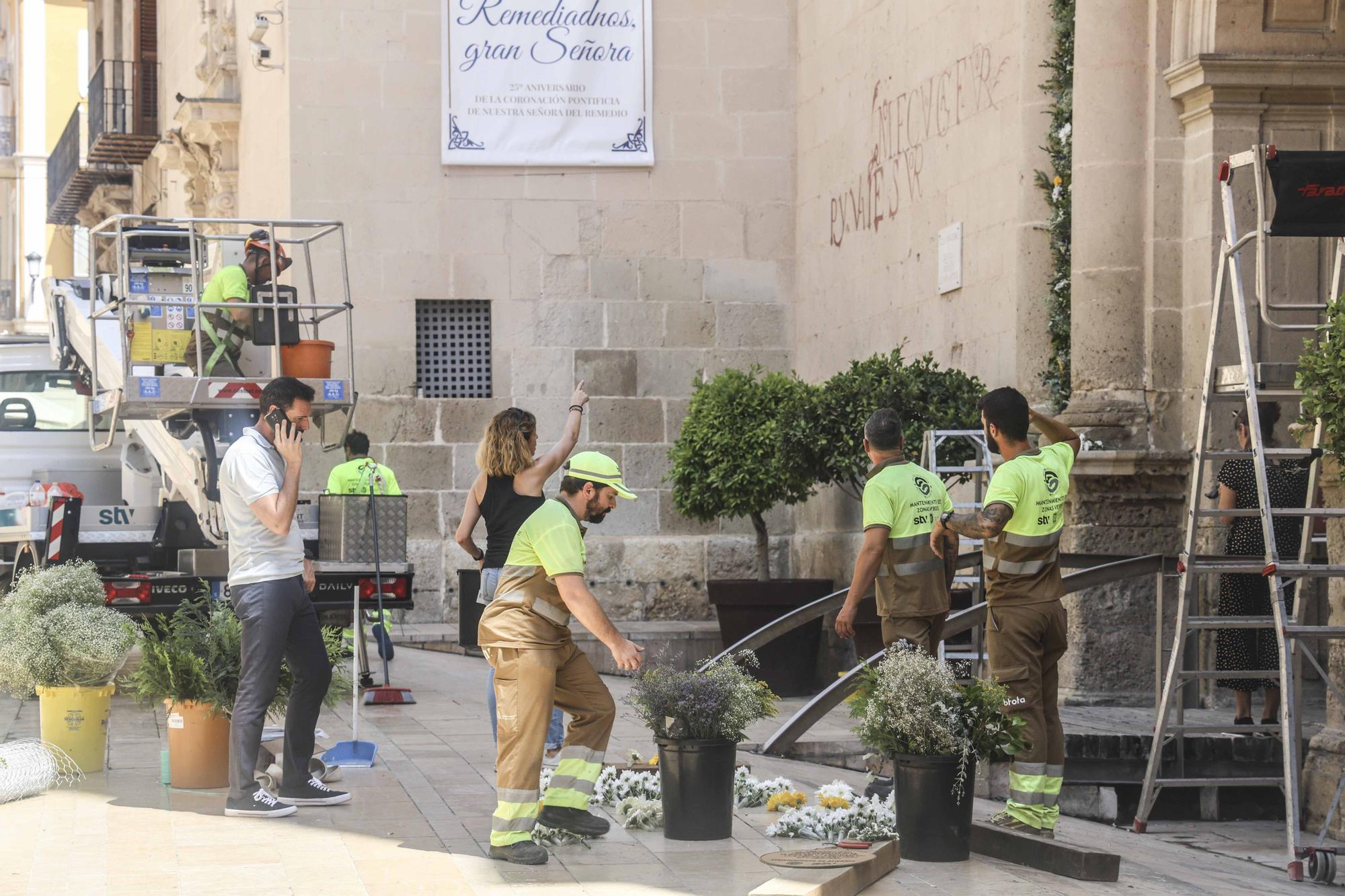 Preparación de la Concatedral para recibir a la Santa Faz por su procesión conjunta con la Virgen del Remedio