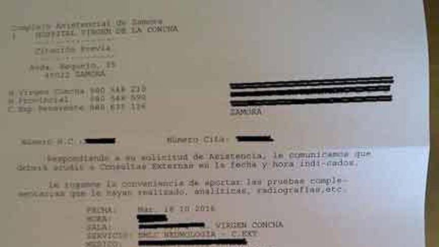 Citación de consulta de Neumología con siete meses de demora.