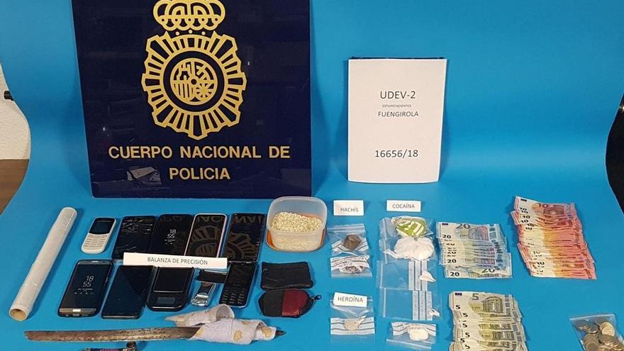 Material incautado en la operación de la Policía Nacional.