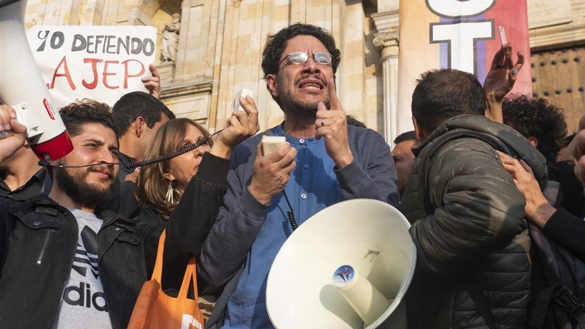 El senador colombiano Iván Cepeda, durante una protesta en Bogotá en marzo del 2019.