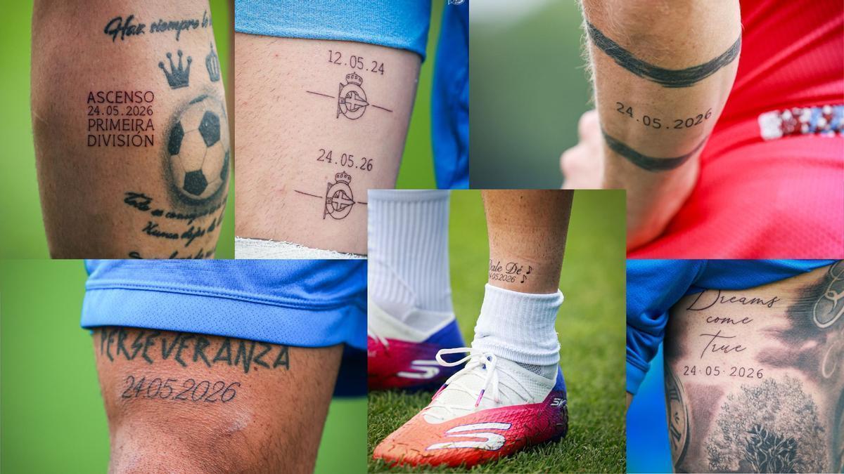 Los jugadores del Dépor se tatúan el ascenso a Primera