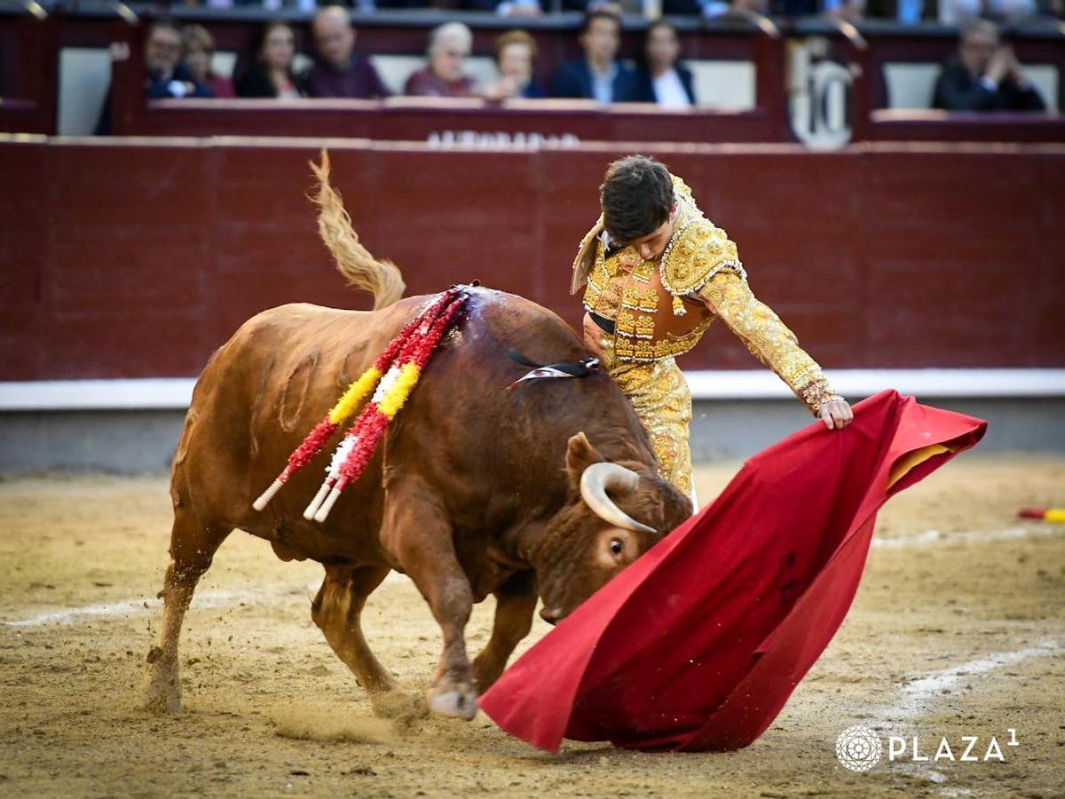 El triunfador de la tarde en plena faena por naturales.