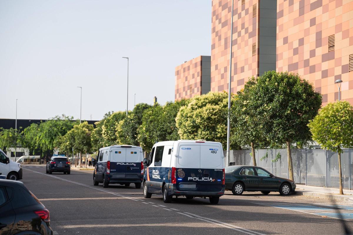 Los dos furgones con los detenidos llegan, ayer, a los juzgados de Ronda Norte.