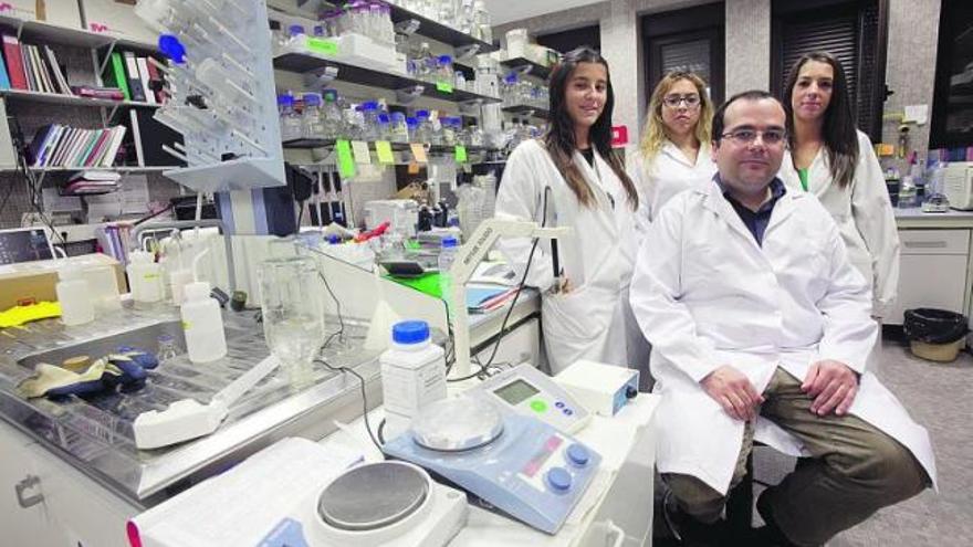 Paula Yagüe, Victoria Mesa, Ángel Manteca y Beatriz Rioseras, parte del equipo de investigación, ayer en la Facultad de Medicina.