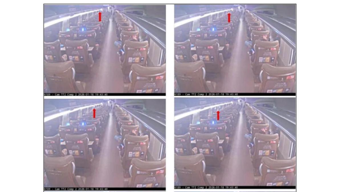 Secuencia de instantáneas desde el interior del tren Iryo del accidente de Adamuz en el que se aprecia el cruce sin incidencias con el tren Alvia de Renfe