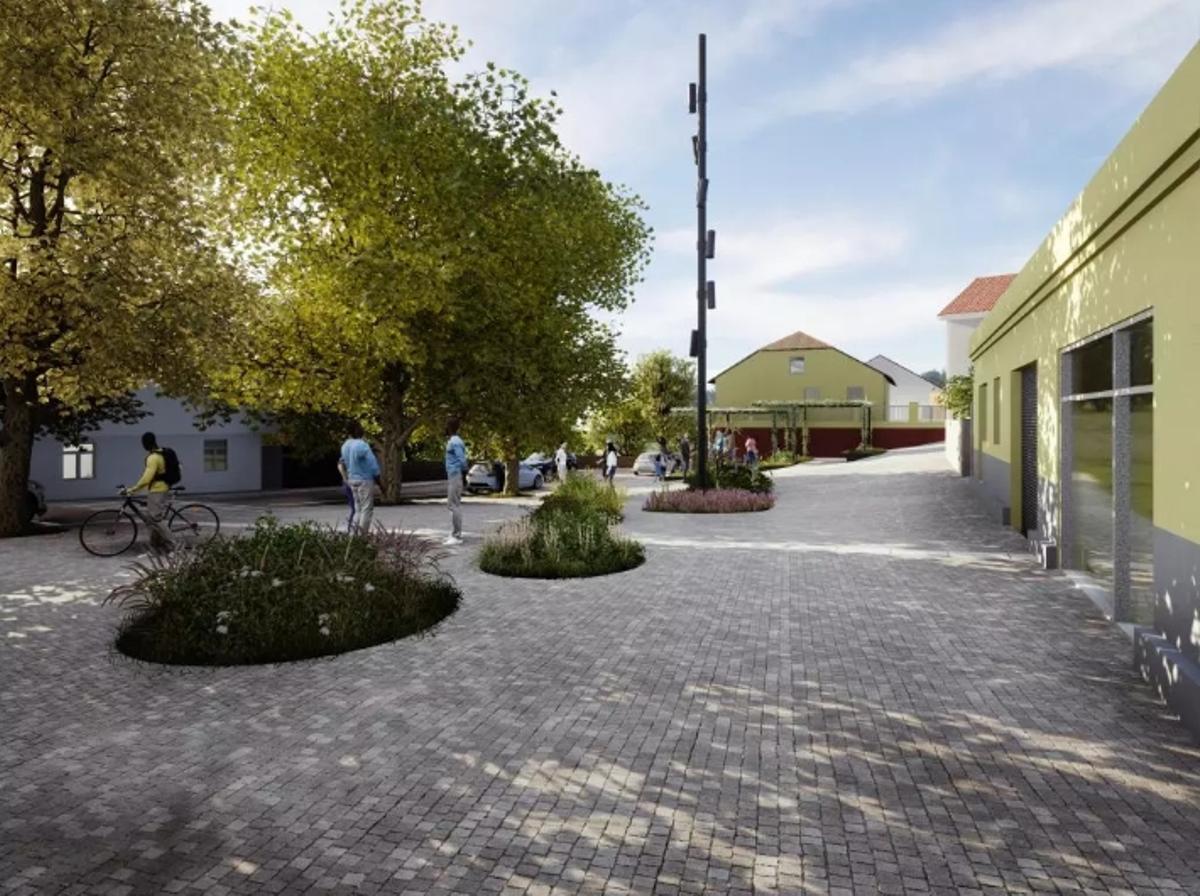 Recreación de la humanización prevista en una parte de la Rúa Nova de Arriba de Beluso (Bueu), una de las obras que se incluye en el Plan +Provincia 2026.