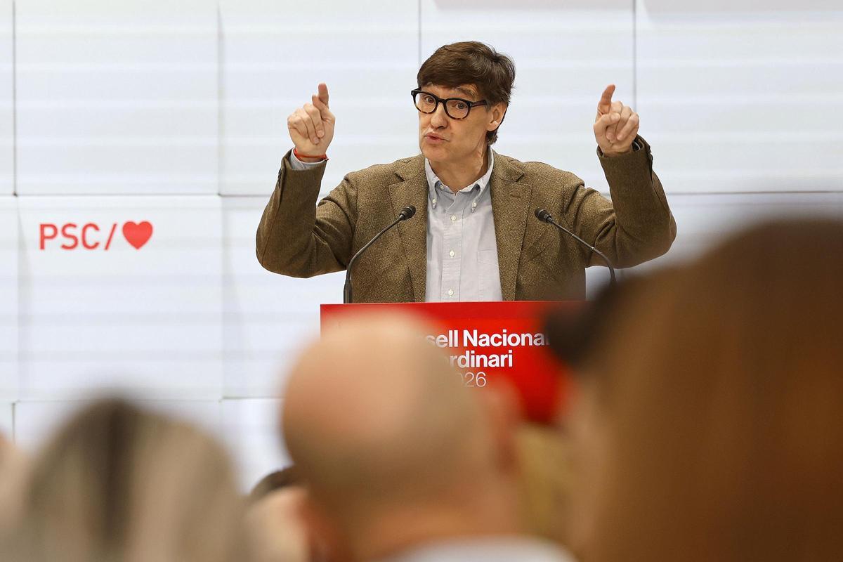 El president de la Generalitat, Salvador Illa, en el consejo nacional del PSC de este sábado.