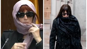 Patricia Uriz, ex mujer de Koldo García, en su comparecencia en la comisión de investigación en el Senado (izq.) y Jessica Rodríguez, ex pareja de José Luis Ábalos, a su llegada al Tribunal Supremo.