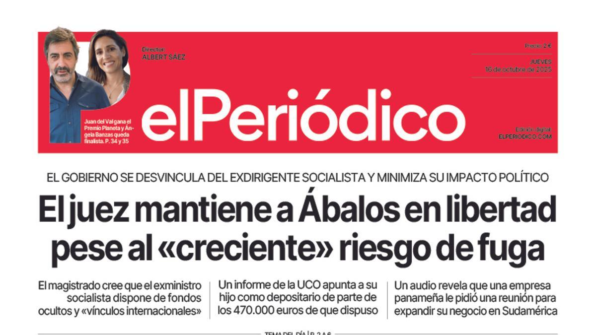 La portada de EL PERIÓDICO del 16 de octubre de 2025