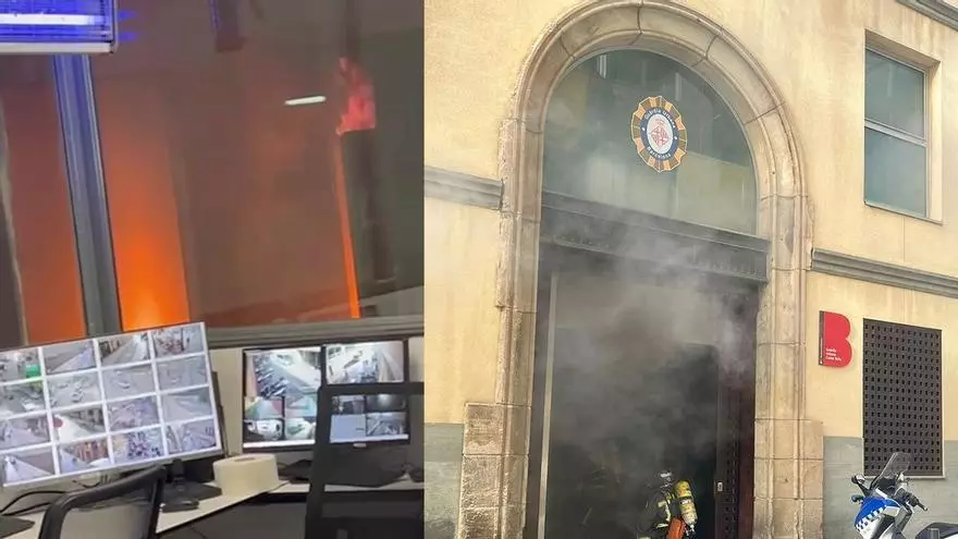 Imágenes del incendio en el interior de la comisaría de la Guardia Urbana de Ciutat Vella esta tarde en Barcelona, 16/02/2026