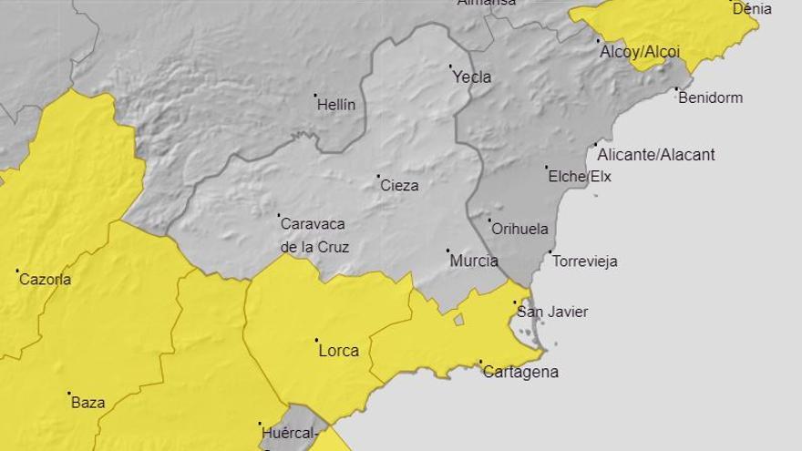 Mapa de avisos amarillos en la Región