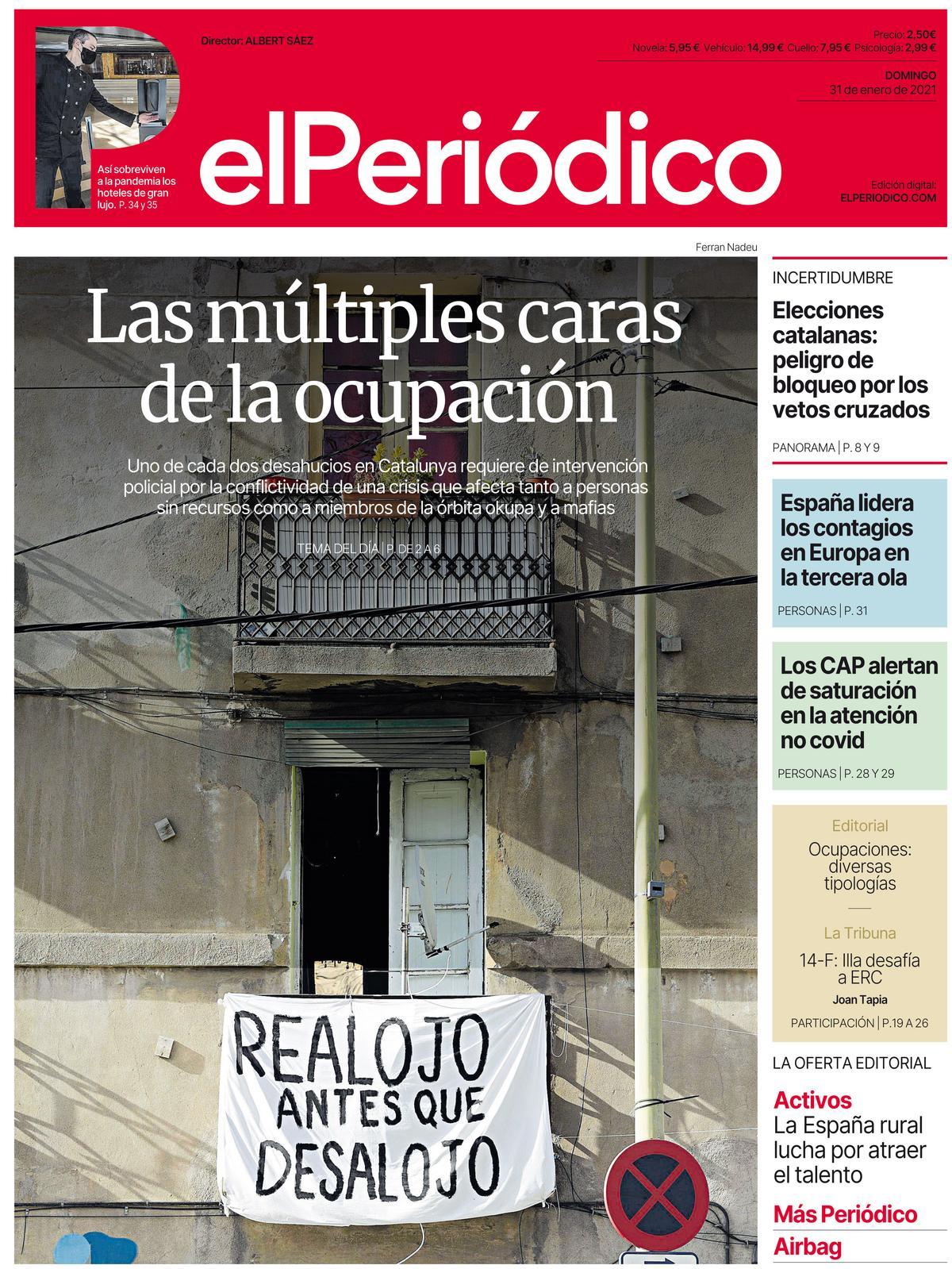 La portada d’EL PERIÓDICO del 31 de gener del 2021