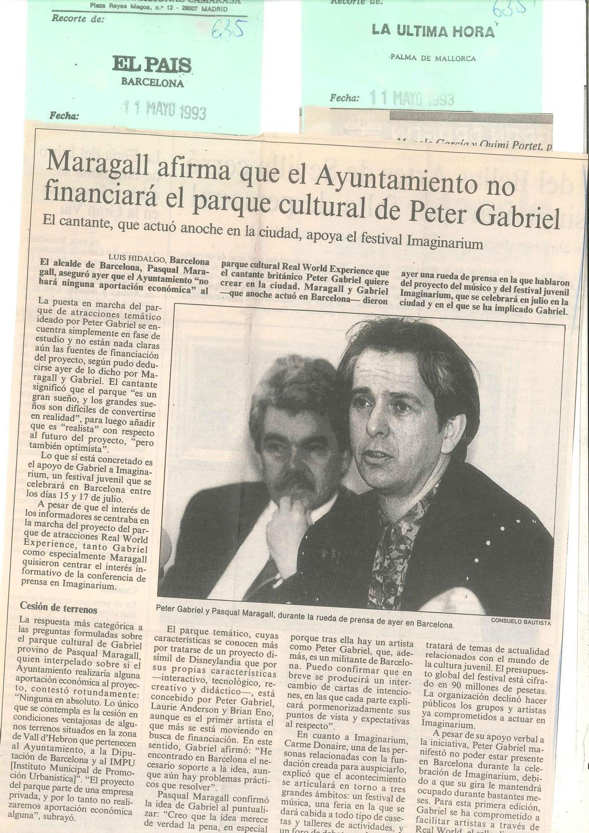 Recorte de 'El País' con la noticia de Maragall y Gabriel.