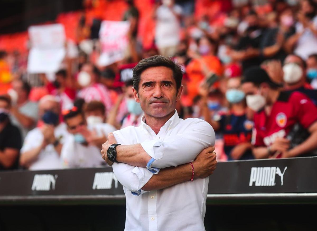Marcelino, en su reecuentro con Mestalla después de la decisión de su destitución, con la que Lim acabó con los tiempos de un Valencia competitivo