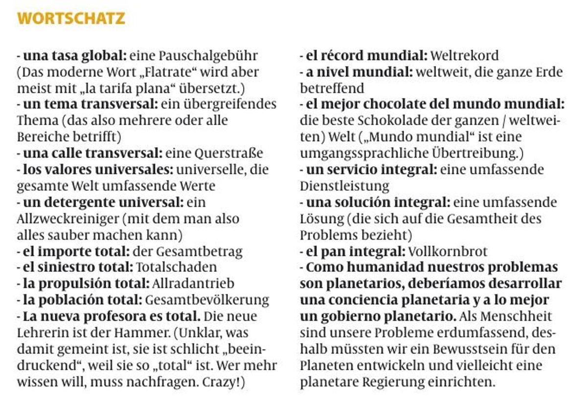 Der Wortschatz zum Thema.