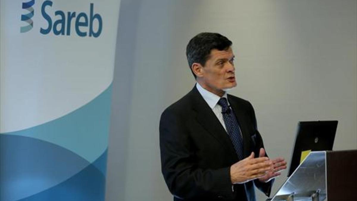 El presidente de la Sareb, Jaime Echegoyen, durante una rueda de prensa ofrecida en Madrid.