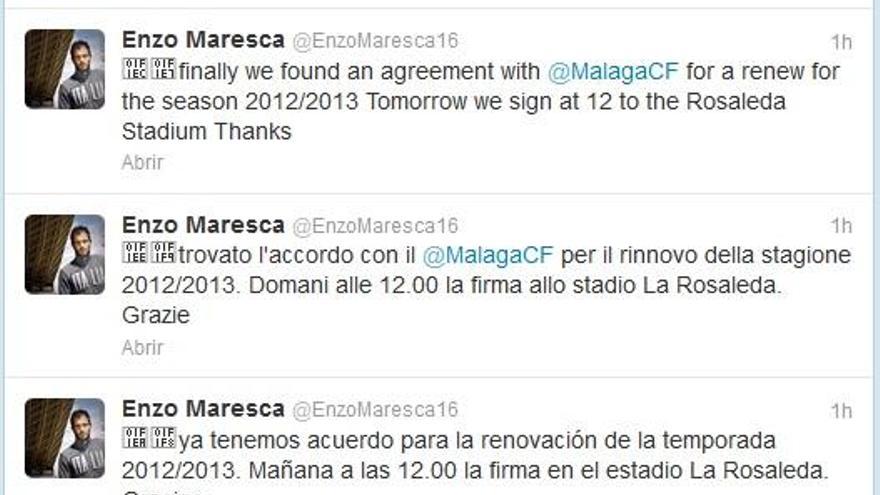 El italiano ha anunciado este mediodía su renovación en Twitter: En español, ingles e italiano