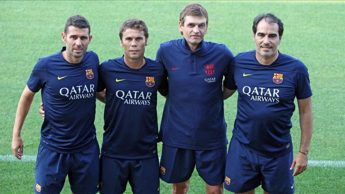 Rubi junto a Tito Vilanova, Jaume Torras y Jordi Melero en su etapa en el FC Barcelona