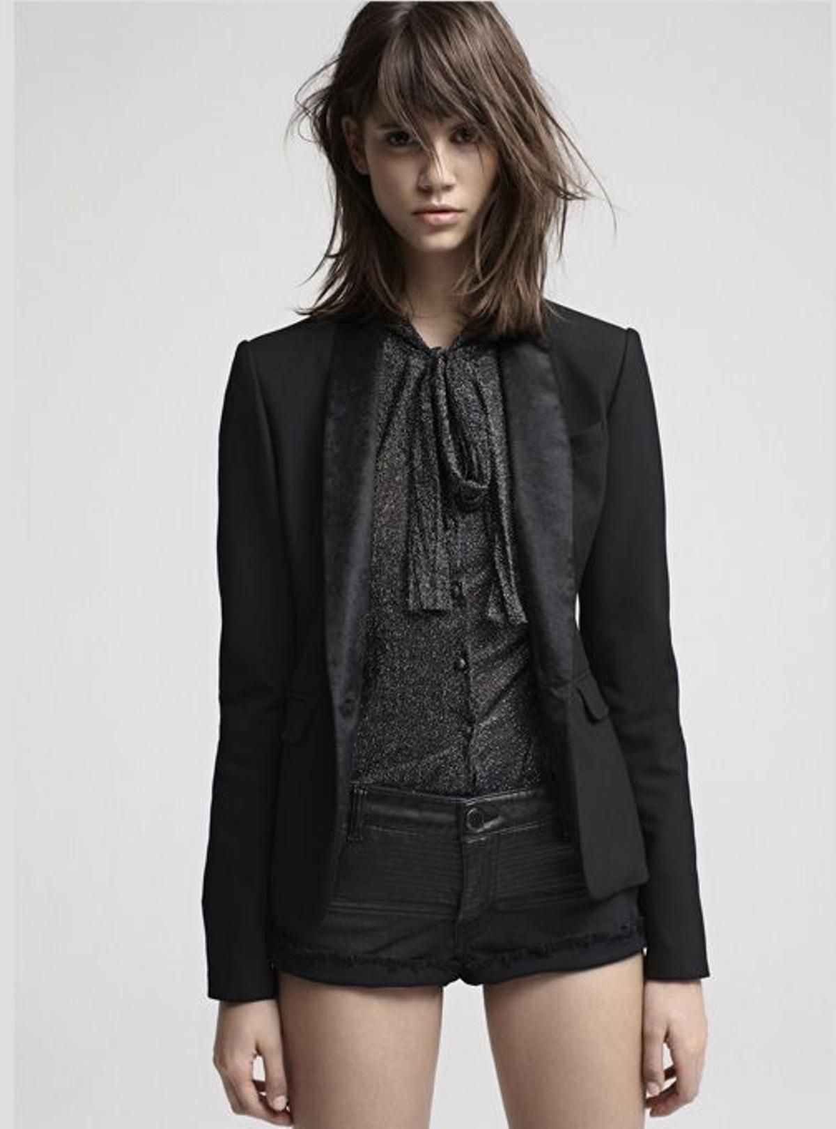 Maje, look, negro, blazer, short, brillo