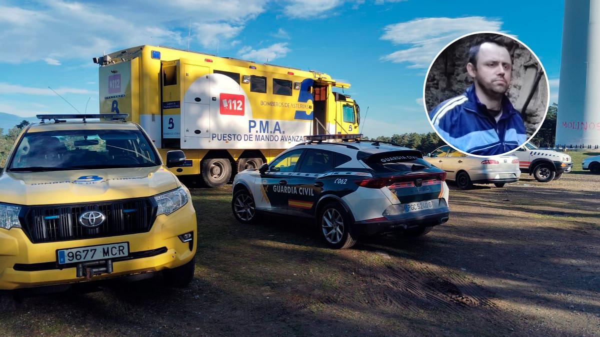 El puesto de mando avanzado, esta mañana. En el reacuadro, Tomasín en una imagen de archivo.