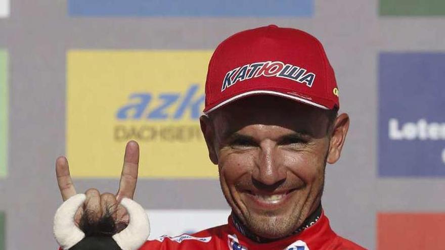 Joaquim Rodríguez, con el maillot rojo tras la etapa de ayer.