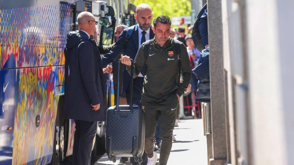Xavi, a su llegada al Hotel Intercontinental de Madrid