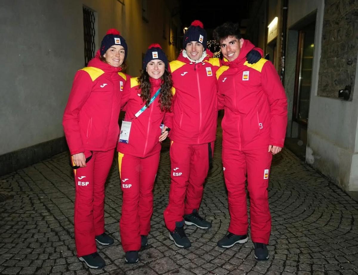 Ana Alonso, Maria Costa, Oriol Cardona i Ot Ferrer, a Bormio en la inauguració de la modalitat
