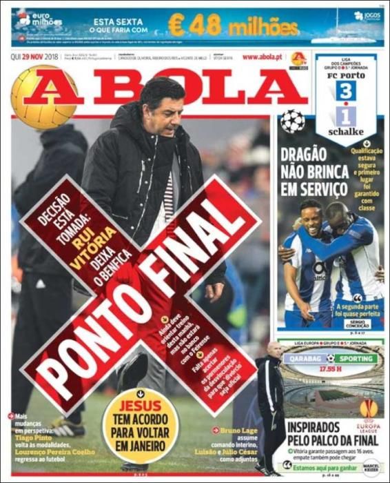 Portada A BOLA jueves 29 noviembre 2018