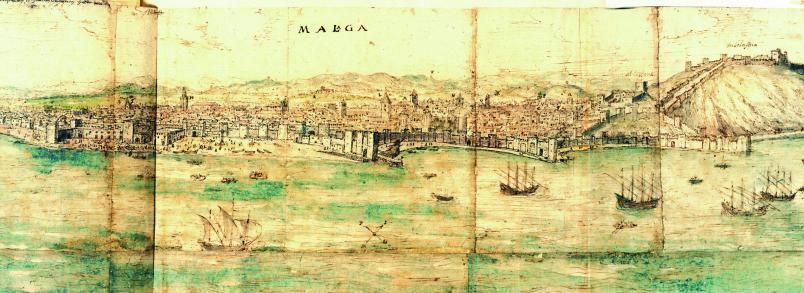 Detalle de la vista de Málaga de Anton van den Wyngaerde en 1564, realizado en vida de Santa Teresa.