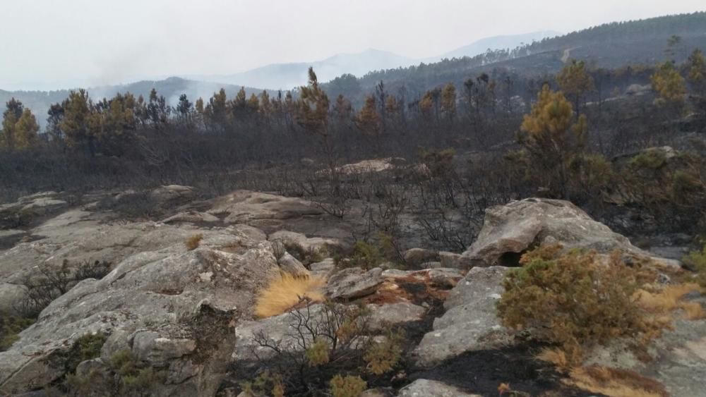 Incendios en Galicia | El fuego de Porto do Son arrasa el monte de A Curota