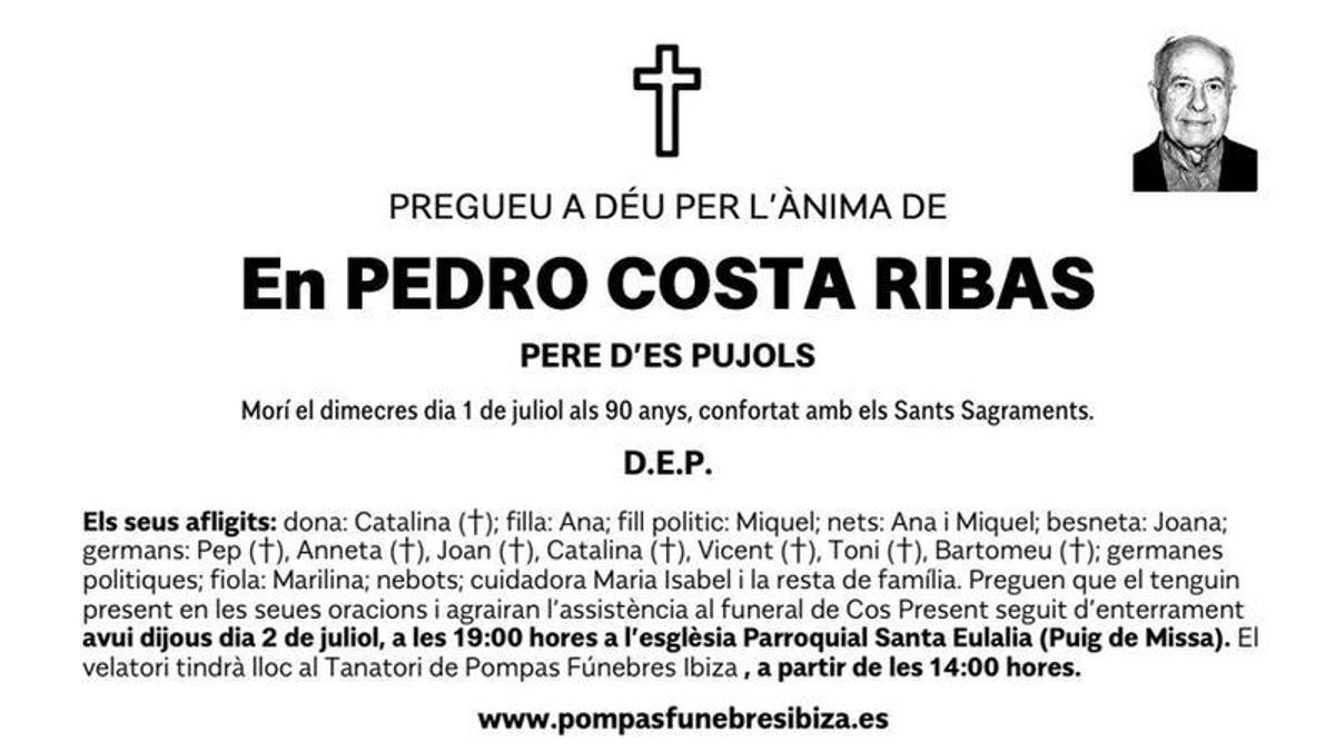 Esquela Pedro Costa Ribas