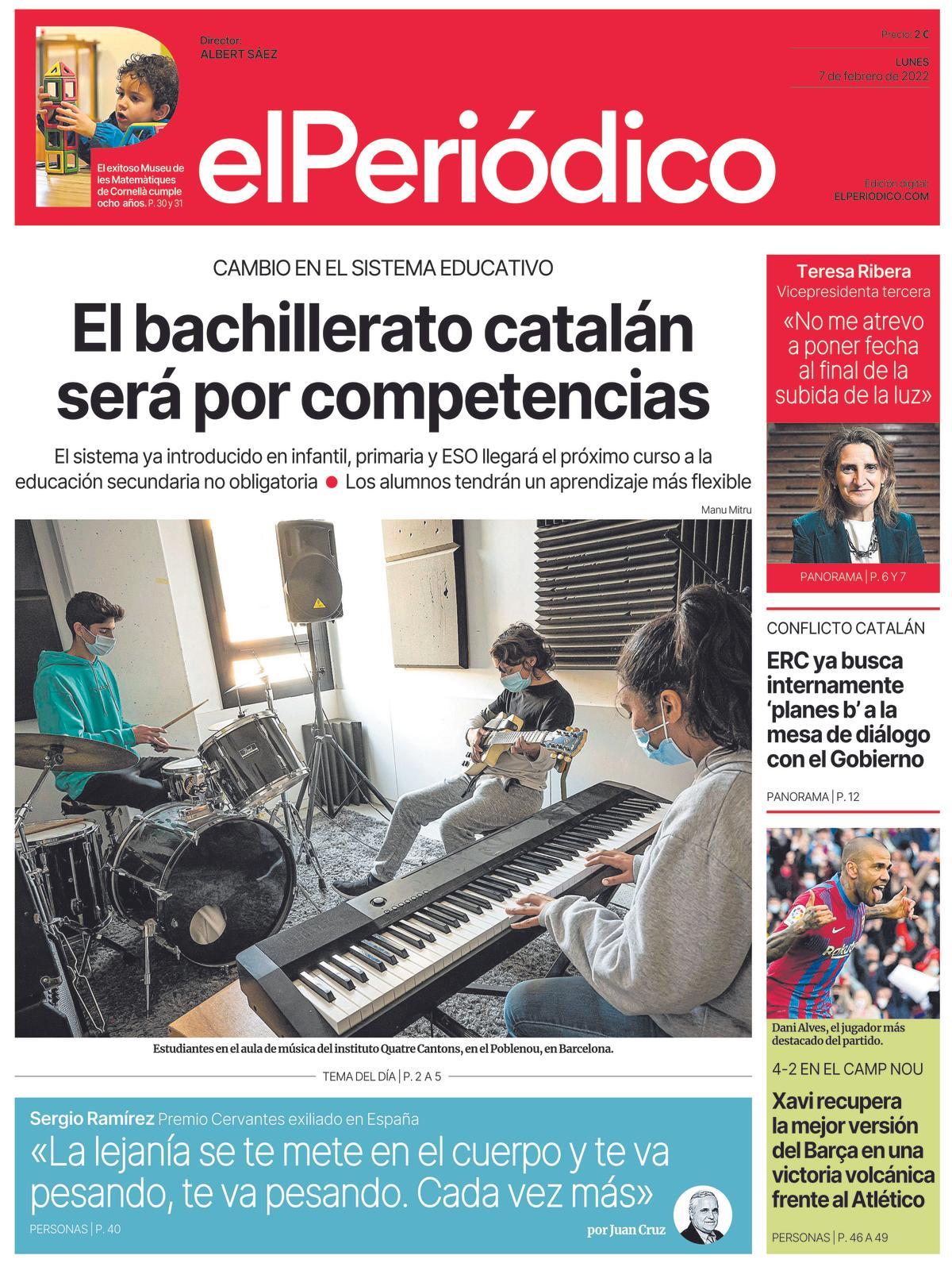 La portada d’EL PERIÓDICO del 7 de febrer del 2022