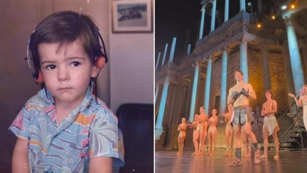 Miguel Ángel Muñoz de niño y tras el estreno de 'Spartacus'.