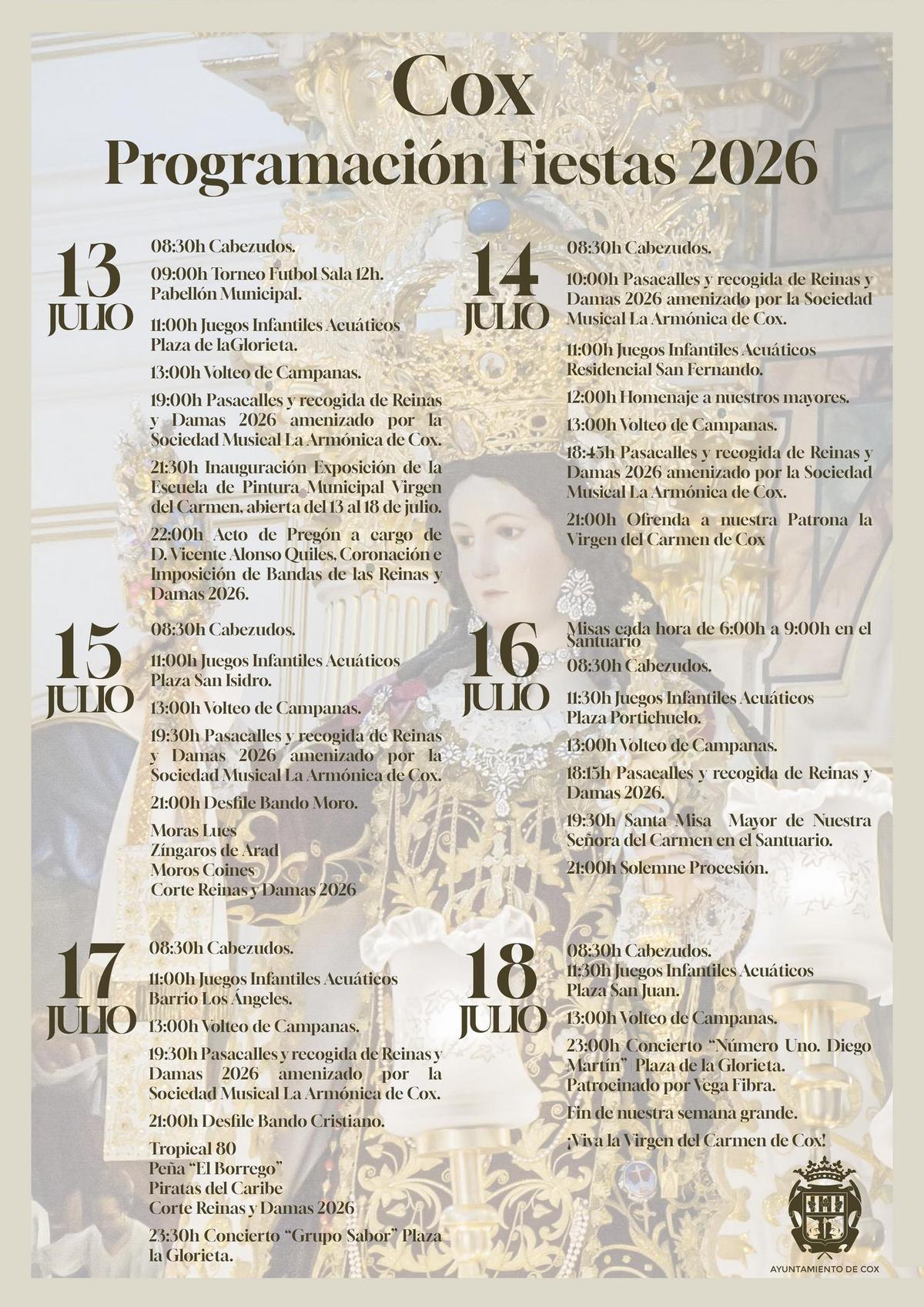 Programación de fiestas de Cox 2026