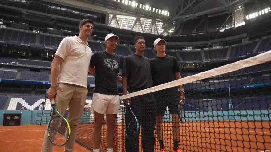 Nadal, Courtois, Sinner y Bellingham estrenan la pista de tenis del Bernabéu