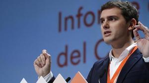Albert Rivera, president de Ciutadans, durant el congrés del partit, al febrer.
