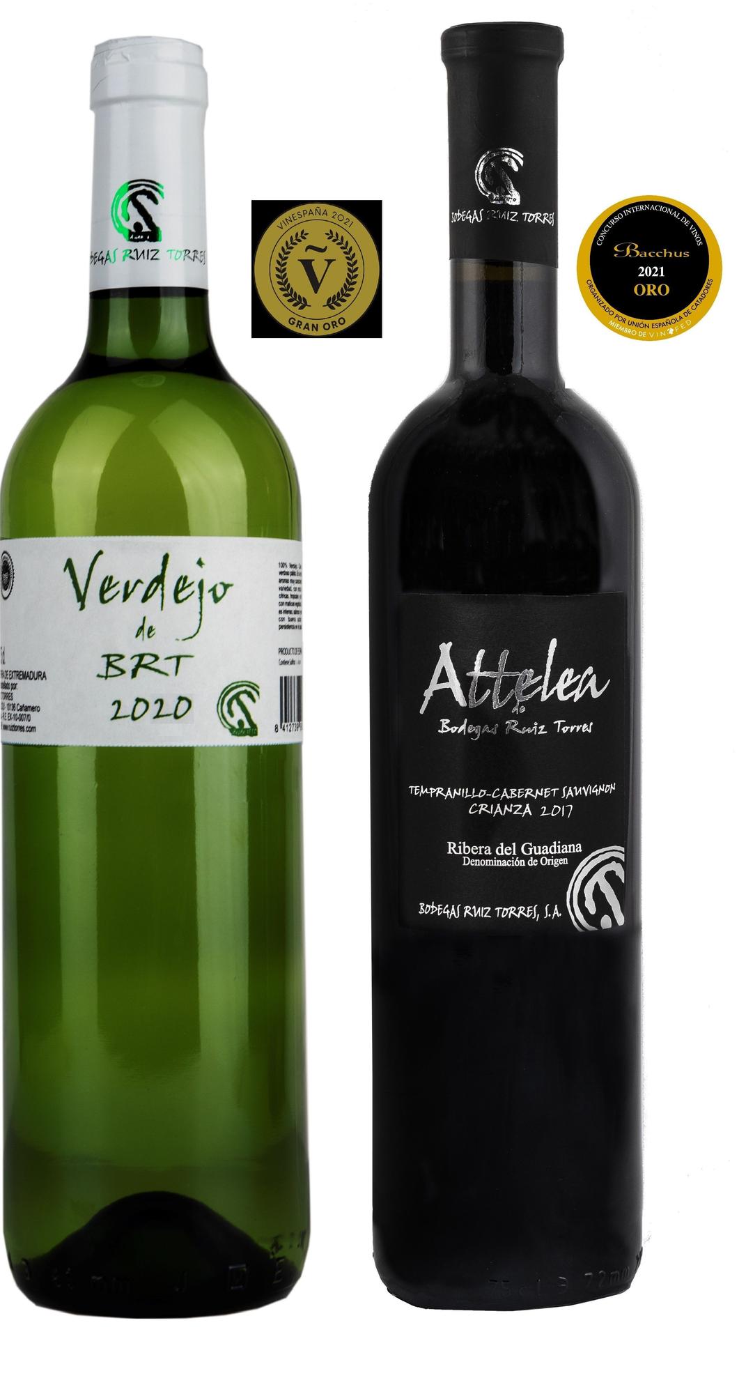 Verdejo de BRT 2020 y Attelea Crianza 2017, vinos de Bodegas Ruiz Torres premiados este año.