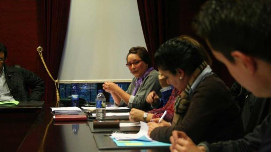 Verónica Noval (PSOE), al fondo, responde a Borja Ortea (Frente de la Izquierda), en primer término, en el Pleno de ayer. / F. T.