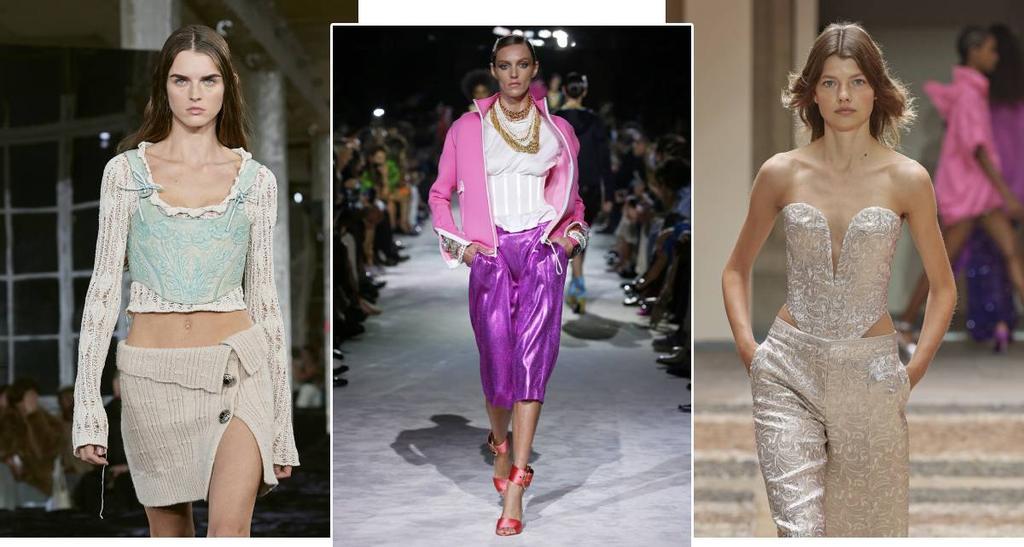 Los corsés en las pasarelas de primavera/verano 2022: las propuestas de Acne Studios, Tom Ford y Ermanno Scervino.