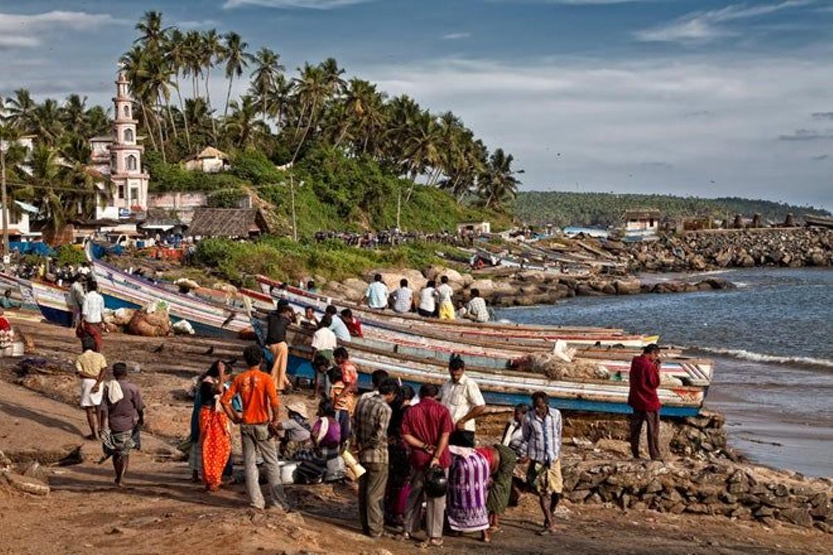 Playa de pescadores en Kerala.