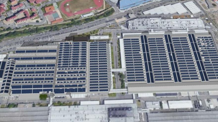 Recreación de los módulos fotovoltaicos en Stellantis Vigo.