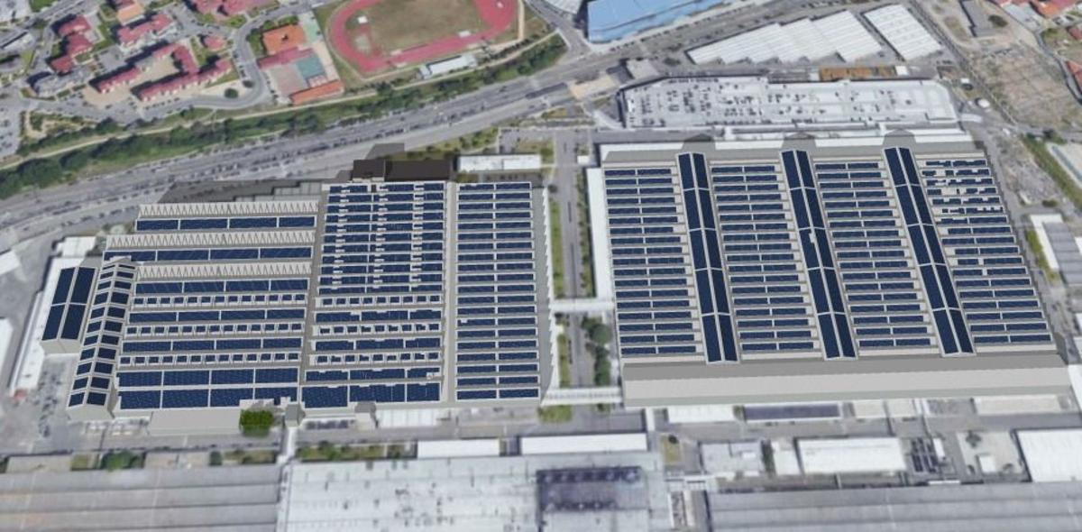 Recreación de los módulos fotovoltaicos en Stellantis Vigo.