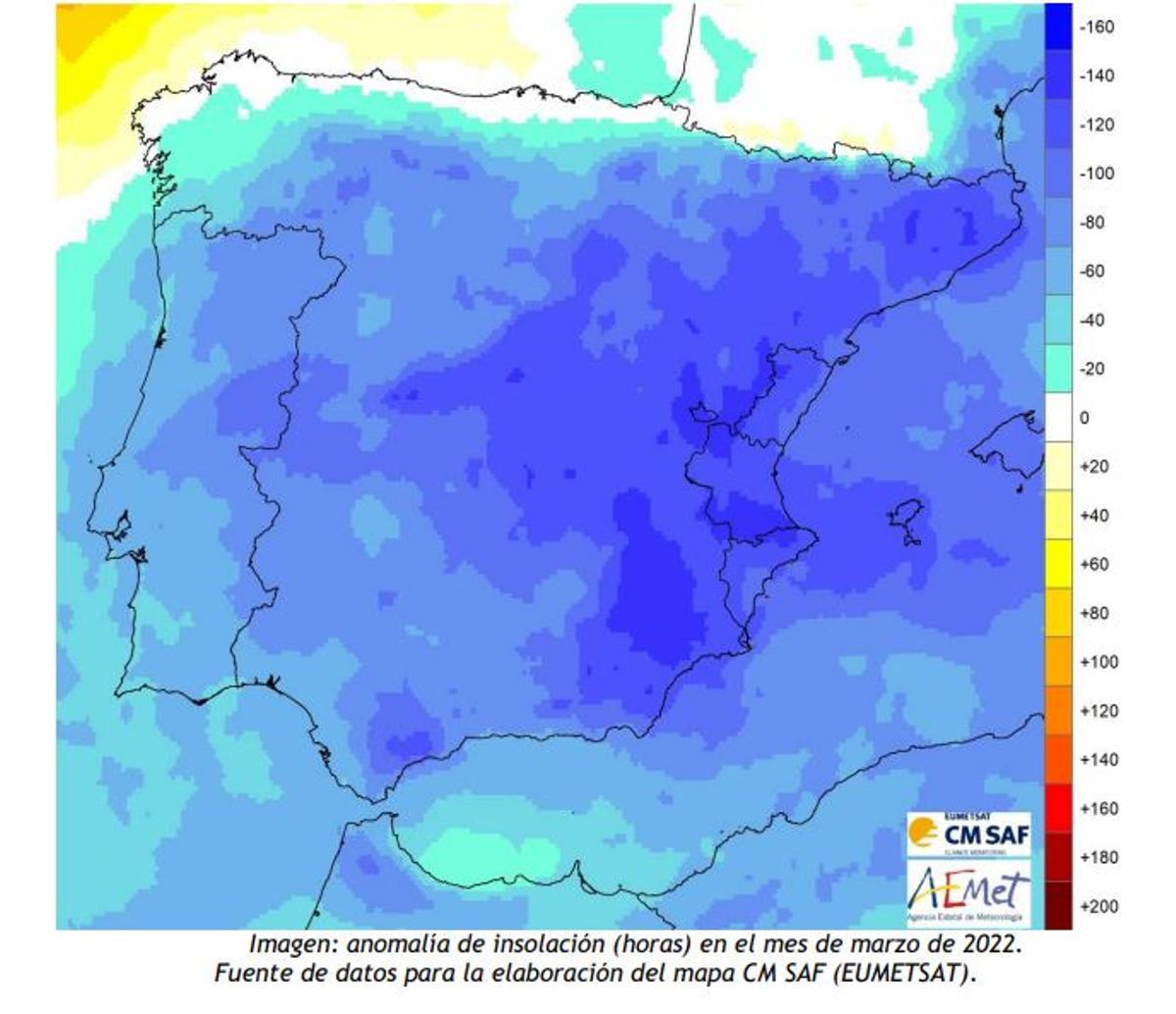 Con tantos días de lluvia y nubosidad, ha sido muy destacada la anomalía de insolación en el mes de marzo.