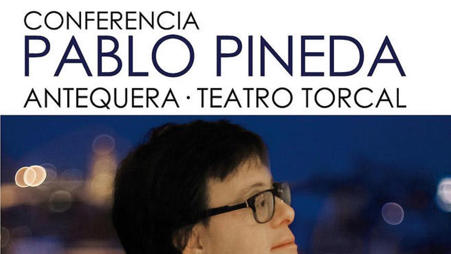 Detalle del cartel que anuncia la conferencia de Pablo Pineda.