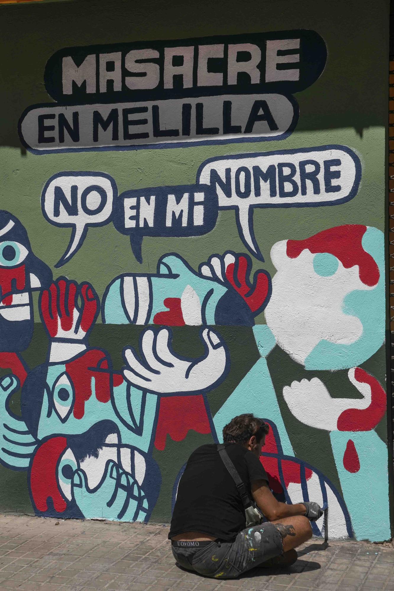 Mural de la tragedia en Melilla en la Union Africana