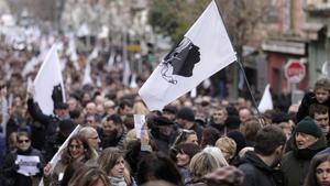 Manifestación para presionar a Macron en favor de un diálogo con Córcega, el pasado 3 de febrero, en Ajaccio.