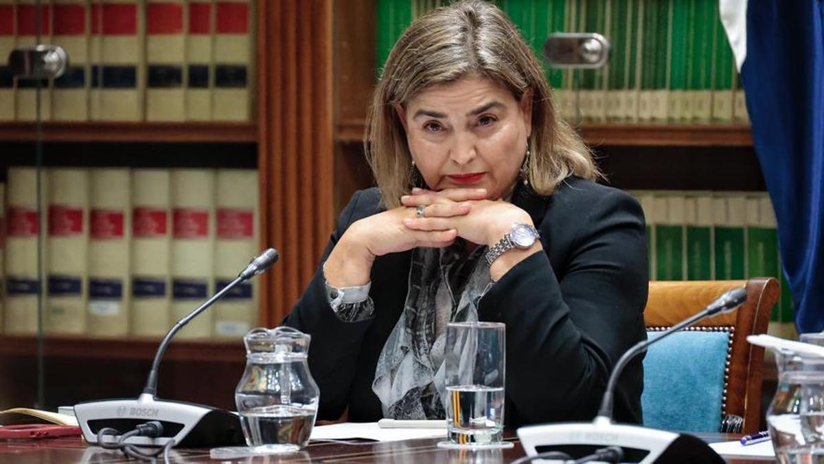 Fotos de archivo de María Méndez durnate una de sus comparecencias en el Parlamento.