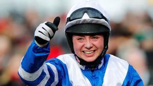 FILE PHOTO: Horse Racing - Cheltenham Festival - Cheltenham Racecourse, Cheltenham, Britain - March 14, 2019 Bryony Frost celebrates winning the 2.50 Ryanair Chase REUTERS/Eddie Keogh/File Photo