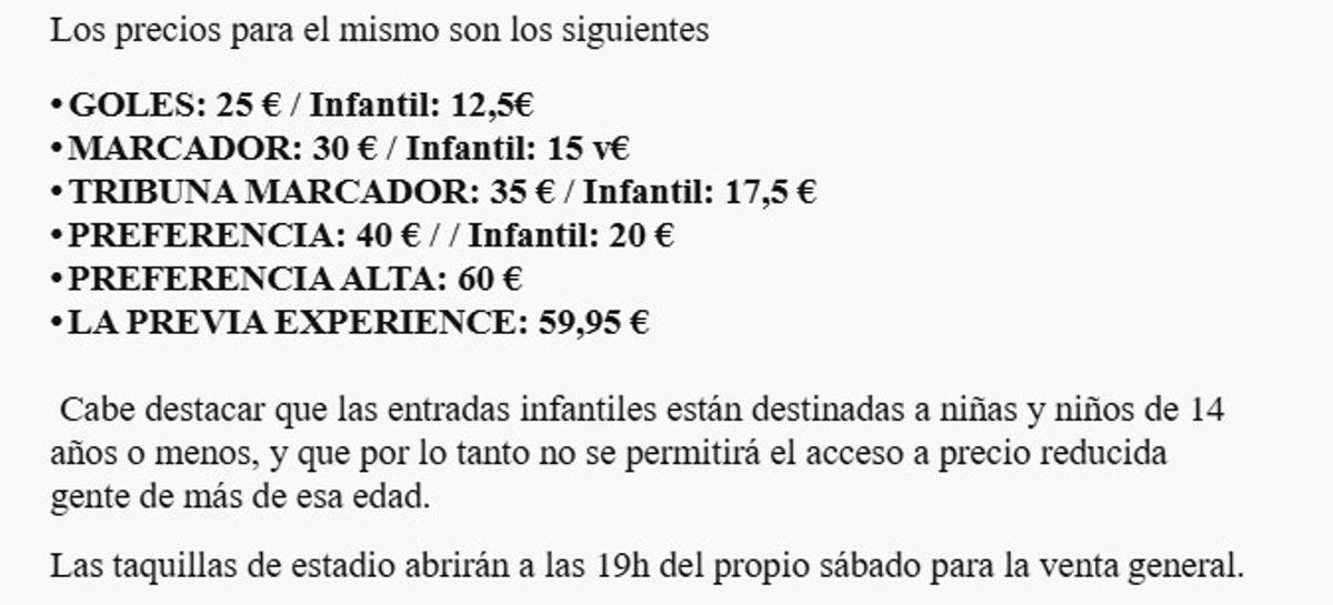 Precios para el Albacete-Castellón.