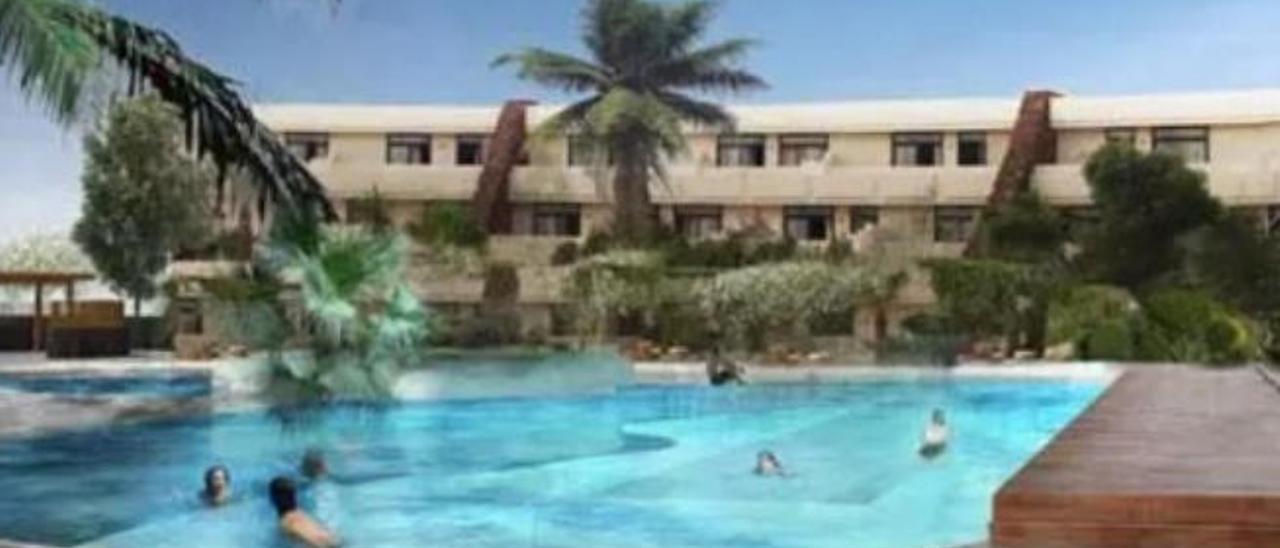 Recreación del futuro aspecto que tendrá una de las piscinas del complejo Los Zocos Club Resort.